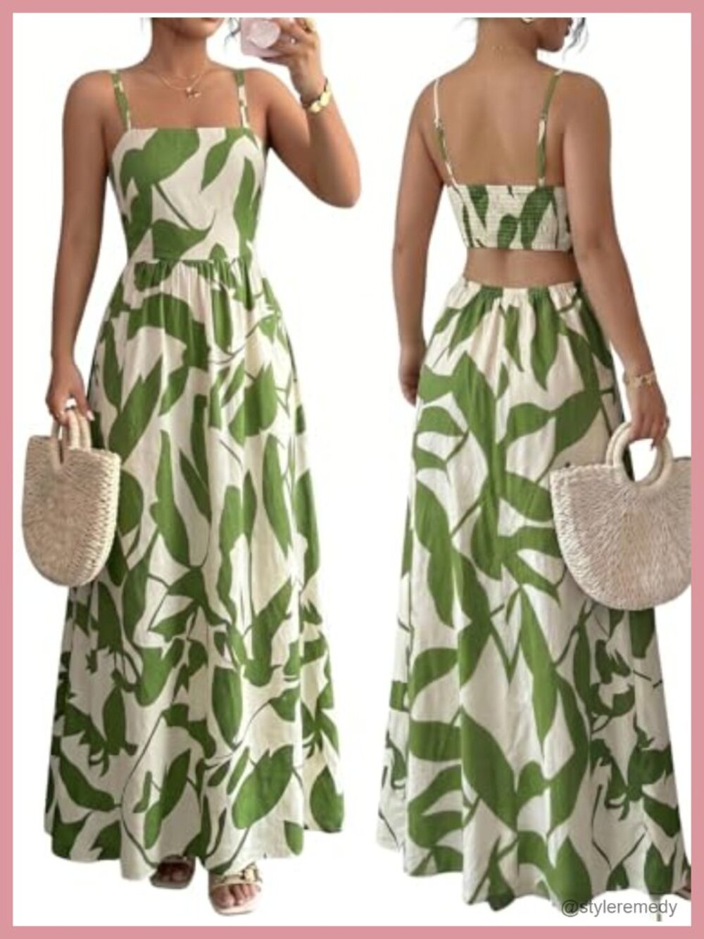 Women's Floral Maxi Dress Cut Out Tie Back Spaghetti Strap Boho Beach